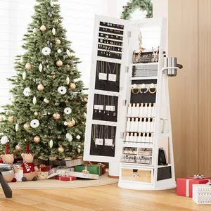 【Valentine's Day gift】Rotating Base Full-Length Jewelry Mirror Cabinet,adjustable lighting full-length lighting mirror&make up mirror, armoire, space-saving, large storage space, perfect gift idea