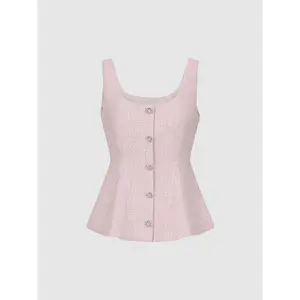 URBAN REVIVO Women's Casual Slim-Fitting 2026 Summer Sleeveless Overhead Tank Top Clothes - Button-Detail, Thin Polyester-Cotton-Wool Blend Fabric