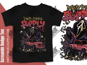 Dirty Diesel Supply Men's Screamin Dodgers Truck Designed Tee - Top - Menswear Halloween Stylish Streetwear T-Shirt Underwear Casual Shortsleeve Tshirt Cotton Witch Human  Crewneck