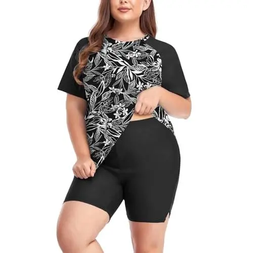 Set (Shirt & Shorts), Floral Black