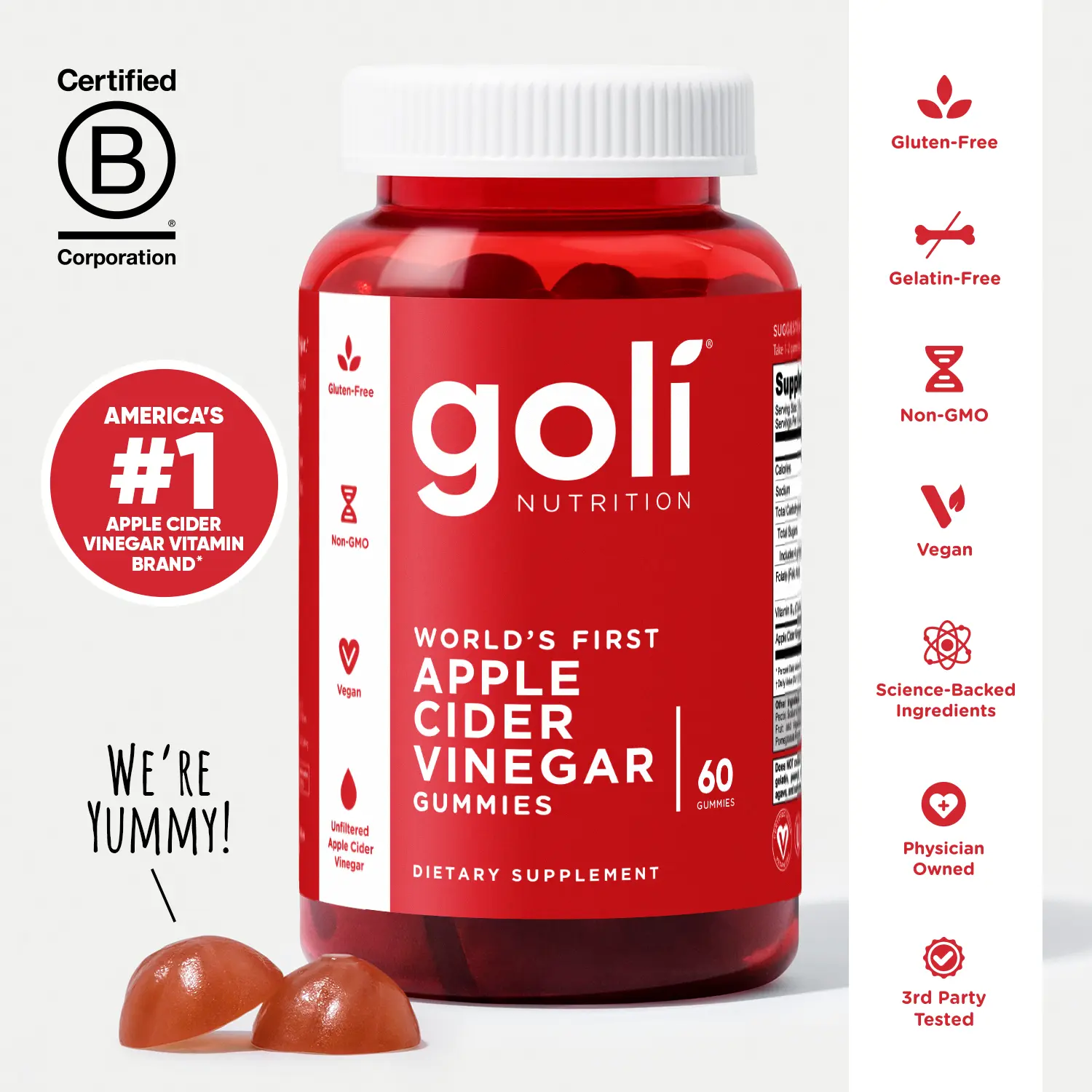 Goli Apple Cider Vinegar Gummy Vitamins, World's First - Vitamin B12, Gelatin-Free, Gluten-Free, Vegan & Non-GMO. America's #1 Apple Cider Vinegar Vitamin Brand Goli Apple Cider Vinegar Gummy Vitamins, World's First - Vitamin B12, Gelatin-Free, Gluten-Free, Vegan & Non-GMO. America's #1 Apple Cider Vinegar Vitamin Brand