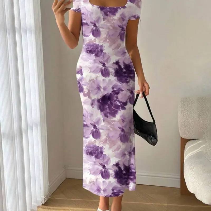 Summer Square Neck Mermaid Ruffle Bodycon Dress, Dresses For Women Summer