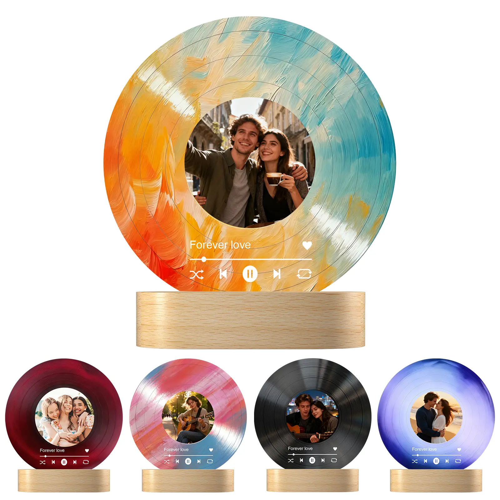 [HKZZ.Made] Custom Vinyl Record Spotify Acrylic Plaque, I-Shaped Base 5.9/7.9/11.9in, Retro Music Disc Design & LED Atmosphere Light, Personalized Photo Art Decor, Cool Gift for Music Lovers, Boyfriend, Girlfriend & Vintage Vibe Fans