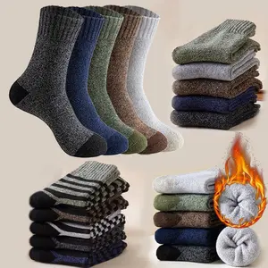 5 Pairs of Men's Thickened Warm Winter Socks - Soft and Comfortable Knitted Round Socks for Cold Weather