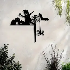 Halloween Iron Door Frame Decor - Vintage Room Decor Metal Wall Art with Spooky Mural Design | Indoor/Outdoor Gothic Corner Decoration | Perfect Holiday Gift (1PC)-Wall Pediments