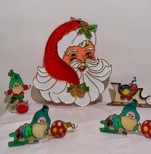 Kurt Adler Stained Glass Style Christmas Ornaments – Santa, Elf & Gnome, Acrylic Holiday Set