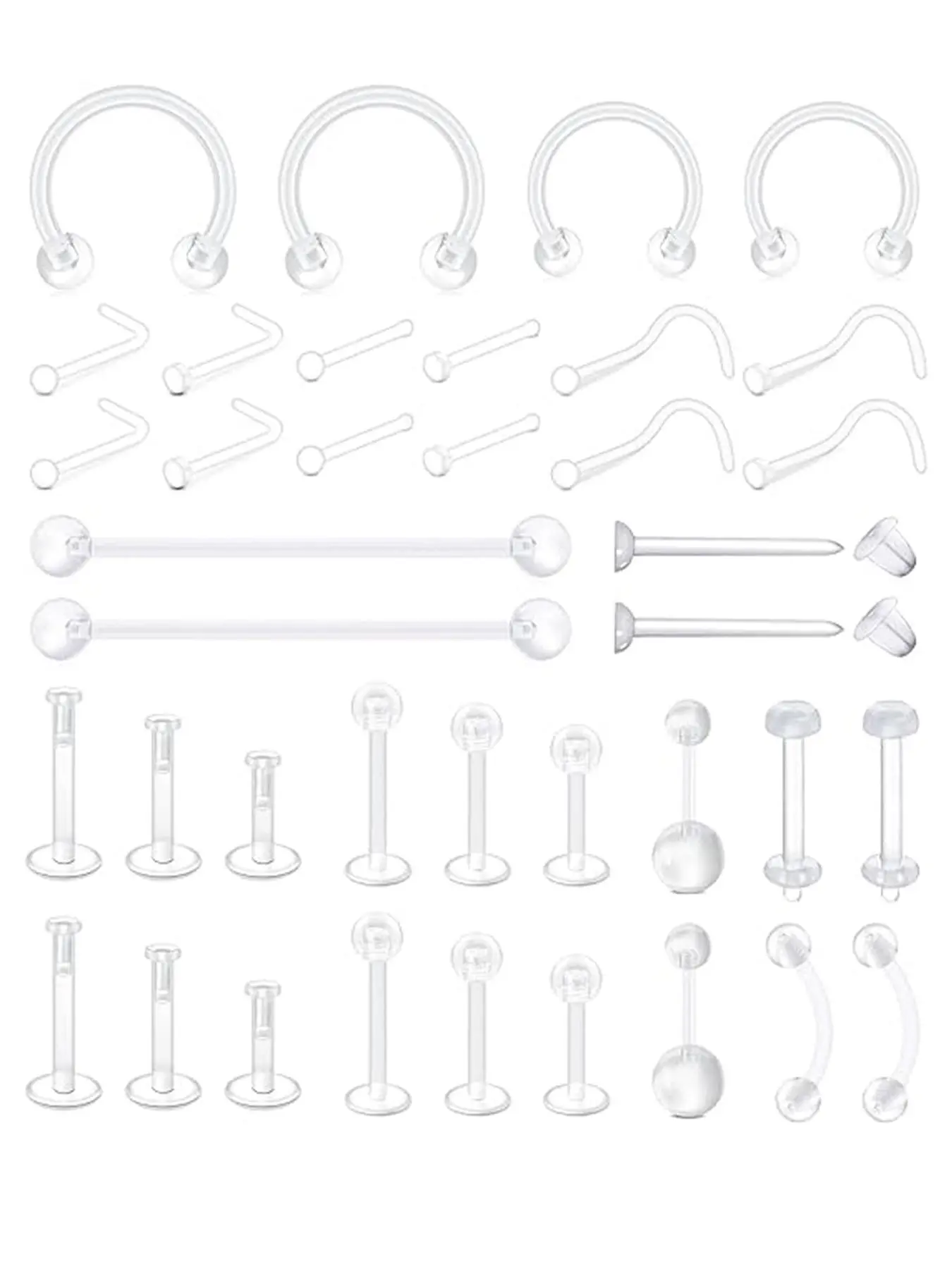 Clear Body Piercing Jewelry, Nose Ring, Ear Ring, Lip Ring, Earrings, Fashion Jewelry for Party, Daily Clothing Decor, Trendy All-match & Exquisite Jewelry for Birthday Gift, Body Piercings Set