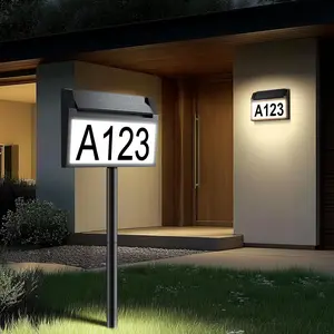 Solar House Number Sign,  LED Illuminated Outdoor Address Plaque with  Control, 3-Color in 1  Solar  House Number Light with Stakes for Outside Home, Yard, Street, House