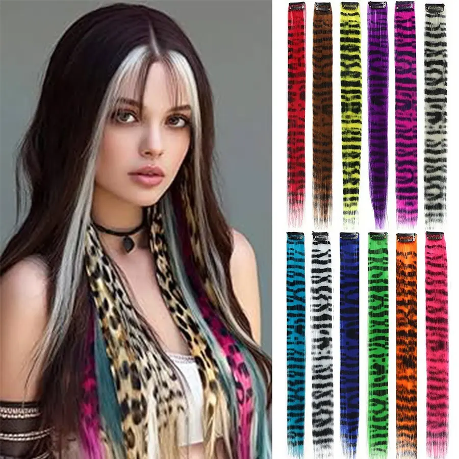 3-piece set of leopard print hair extensions with ear clip, invisible women's hair extensions, dyed hair extensions, curly leopard print, 3-piece set