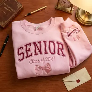[Custom Name] Class of 2027 Embroidered Senior Sweatshirt, Personalized Cheer Gift, Coquette Crewneck