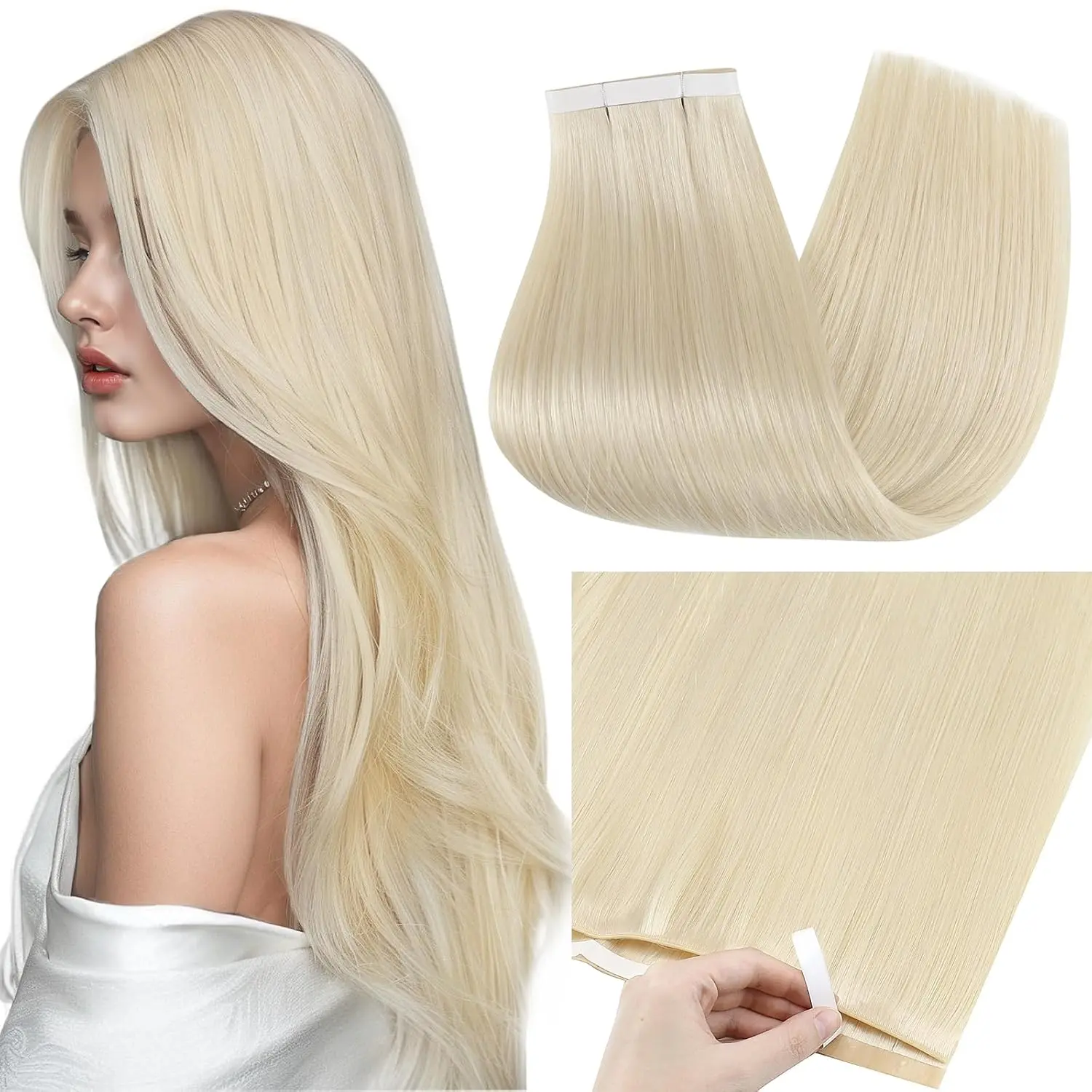 YoungSee Injection seamless tape in weft  Wide Tape in Hair Extensions Real Human Hair Tape in Extensions Woman Real Remy Skin Weft Seamless Fullness Silky Straight for Daily Wedding Party Wide Tape Long Weft Tape in Hair Extensions