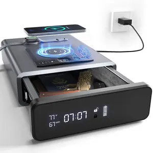 Biometric Safe with LED Clock (Doj Certified)with 2-in-1 Watch & Phone Wireless Charging, BacklitKeypad, LED Light, Desk Nightstand Auto Pop-up Unlock(0.23 cu.ft.) Version 2.0
