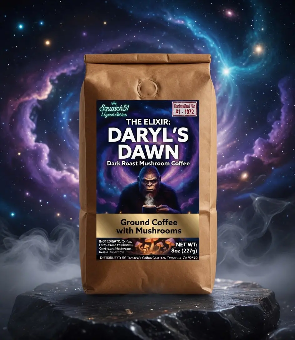 Daryl's Dawn Dark Roast Mushroom Coffee, French Flavor Ground Coffee Powder Plant-Based Beverage