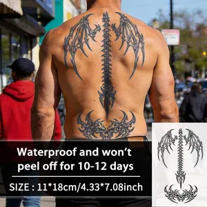 Skeleton Wings Spine Full Back Temporary Tattoo Sticker, Waterproof Long-Lasting 7-15 Days, Semi-Permanent Herbal Tattoo, Unisex Fake Tattoo