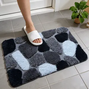 Luxurious and exquisite stone-pattern bathroom carpet, ultra-fine fiber plush material, water-absorbing foot mats, 3Dplush floor mats, anti-slip design, suitable for use in living rooms, bathrooms and kitchens. Rug-Superfine fiber flocking material bottom