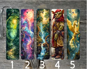 Artistic Fantasy Metal Bookmarks, 3-Piece Set with 1-Sided Print, Random Tassels, 2in W x 6in H, Thoughtful Stocking Stuffers for Book Lovers