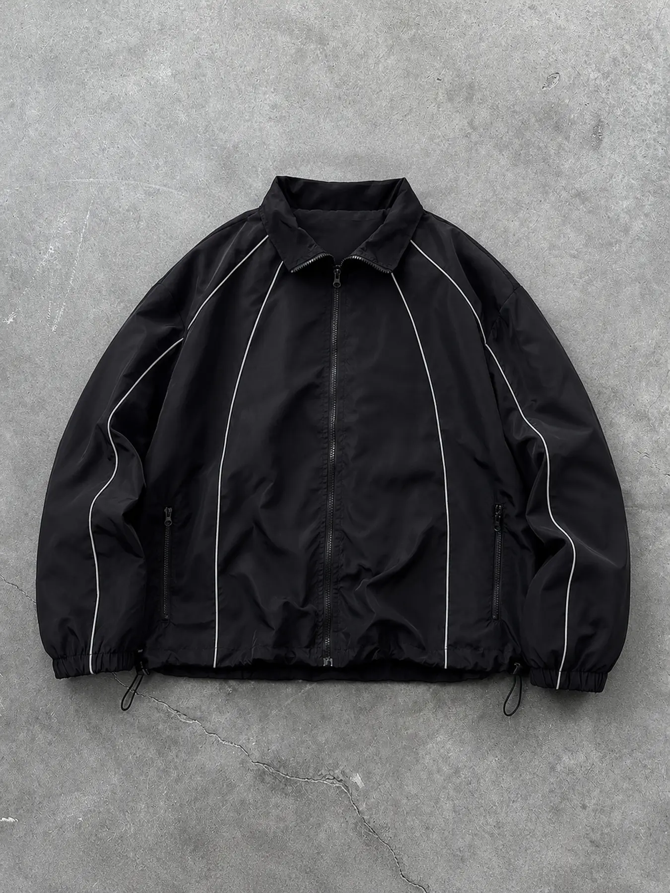 Men's Track Jacket Lightweight Full Zip Stand Collar for Everyday Layering, Reflective Piping Zip Pockets, Casual Streetwear Windbreaker Alternative