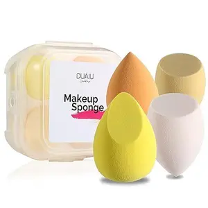 Makeup Sponge Blender DUAIU 4 Pack Beauty Blender Foundation Sponges Set Latex Free Blenders Beauty Make up Sponges with Sponge Egg Case(Lemon Yellow)