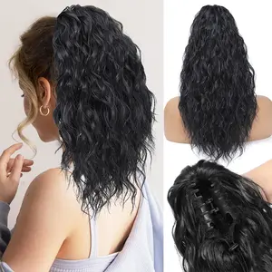 20 Inch Water Wave Ponytail Hair Extensions Short Curly Wave Ponytail for Women Synthetic Clip in Horse Tail for Daily Use