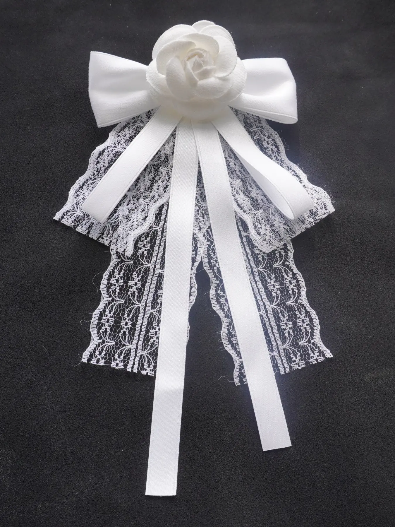 Camellia Bow Tie, Lace Ribbon Satin Neck Accessory, Wedding Date Atmosphere Enhancer, Regular Width, Solid Pattern