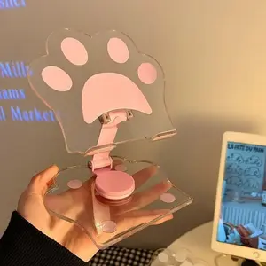 Cute Cat Paw Acrylic Tablet Stand - Portable, 360-Degree Adjustable, Folding Desktop Accessory for Mobile Phones and Tablets, Universal Support Holder, Mobile Phone Holder, Tablet Phone Mount, Durable Stand, Cat Accessories