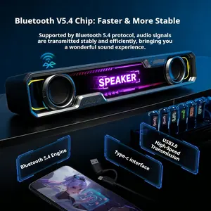 Desktop Computer Speaker, Wireless Bluetooth Sound Bar Speakers for PC, Wired USB Powerful Colorful  Speakers for Gaming Movies Decor, Multifunctional Wireless Speaker