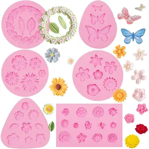 Butterfly Molds Silicone, 6 Pakcs Flowers Chocolate Molds for Cake Pops, Strawberries Baking Cupcakes Toppers Resin Clay