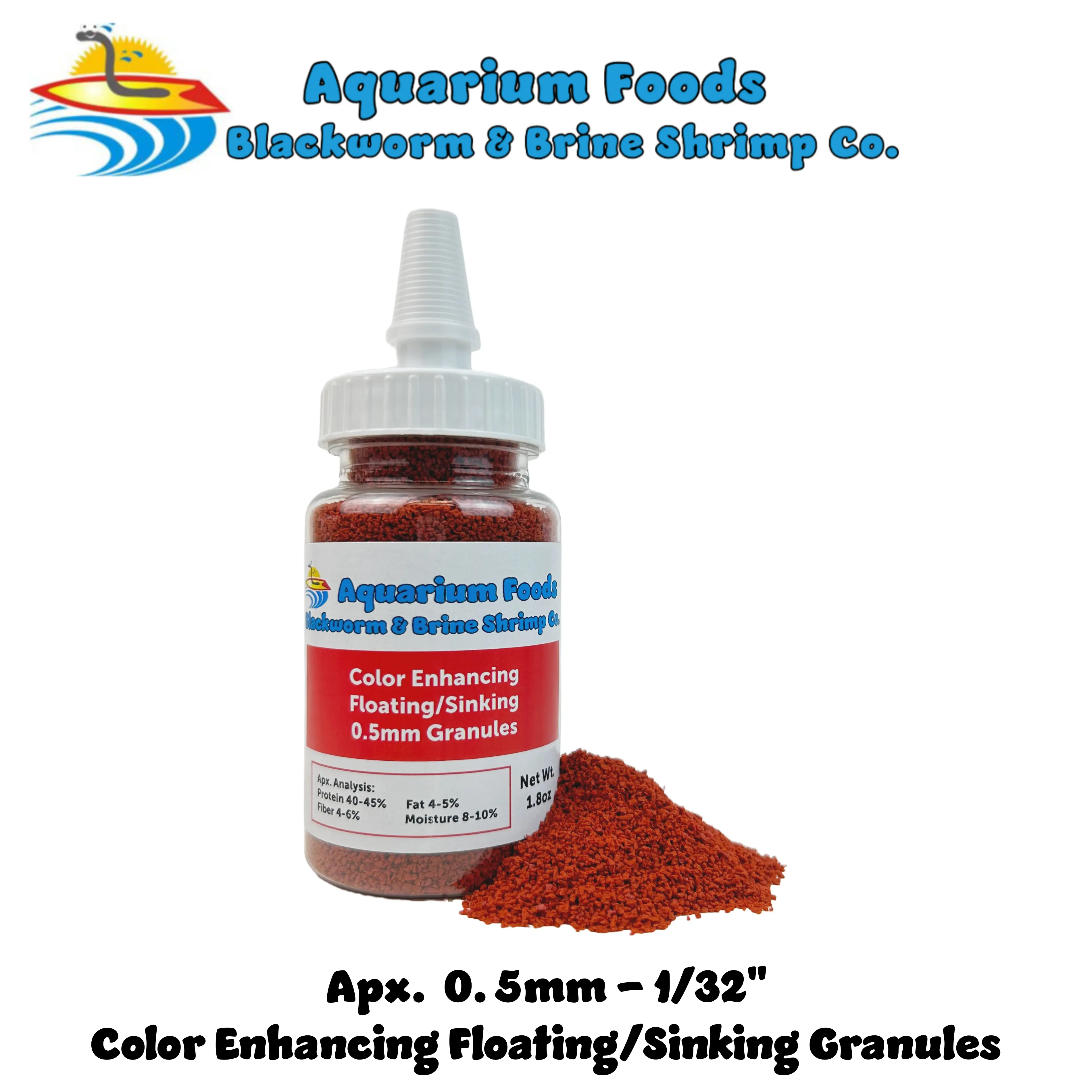 0.5mm Community Tropical Fish High Protein Floating/Sinking Color Enhancing Granules for Guppies, Tetras, All Community Tropical Fish, Pond fish, Marine fish…Squeeze Bottle. FREE 4-Type Wafer Mix & 12-Type Pellet Mix Include