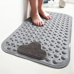 Cloud Pattern Bath Mat, 1 Count Non-slip Bathroom Massage Mat with Suction Cup, Round Hole Design Quick Drain Mat for Shower Room
