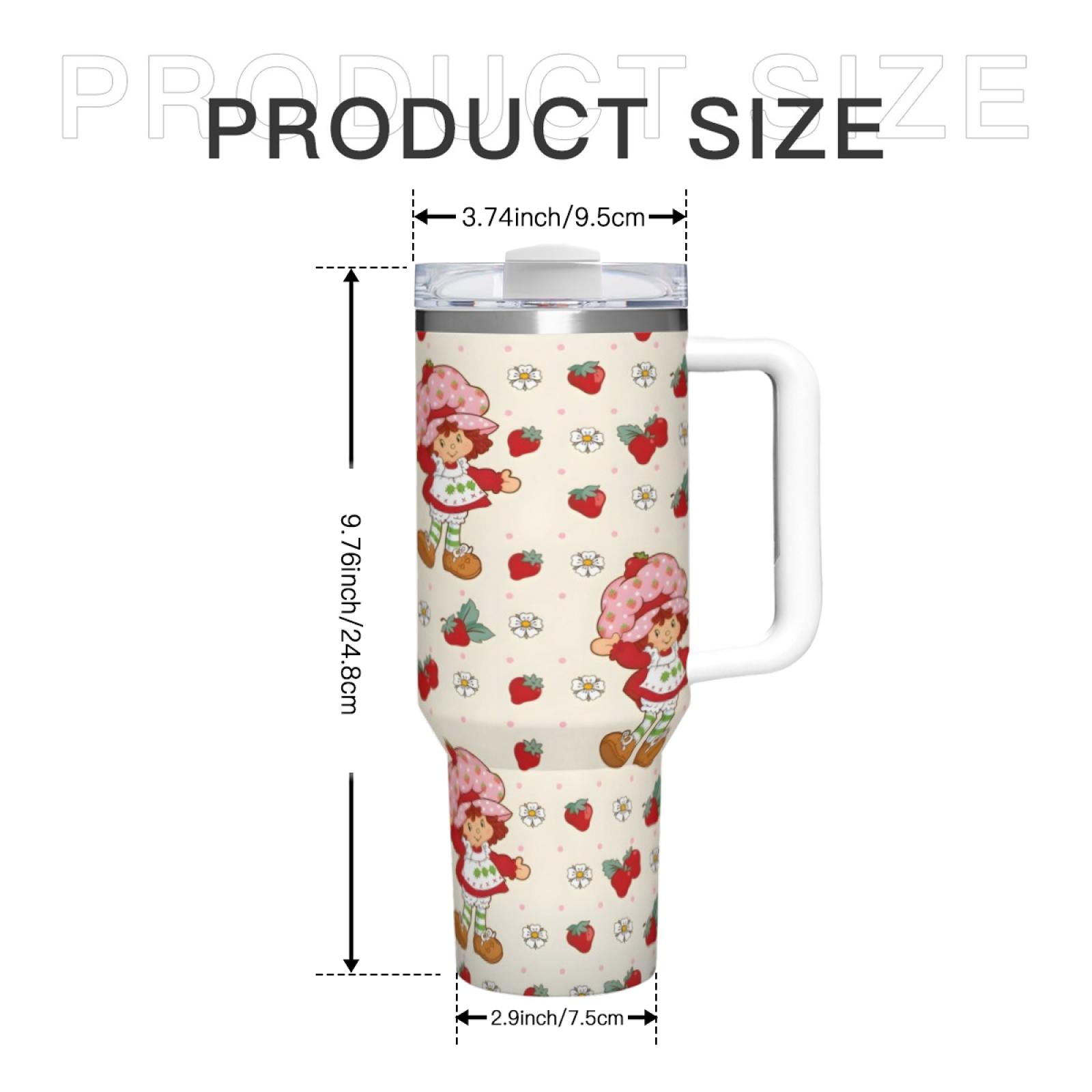 Strawberry Shortcake 1pc 40oz Insulated Tumbler with Handle and Lid Quencher Tumbler Stainless Steel Travel Mug Pastel Large Capacity Vacuum Cup Coffee TeaLeakproof Reusable Eco Friendly TikTok Viral Pink Cup