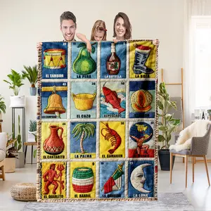 Mexican Loteria Card-themed quilted flannel blanket for all seasons. Perfect gift for sofas, beds, camping and travel. A must-have for card lovers