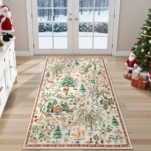 Christmas Welcome Mat, Retro American Style Christmas Decoration Rug, Soft Plush Non-Slip Carpet, Foldable, Pets Friendly