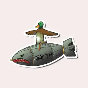 Drop ‘Em Duck Bomb Sticker, Funny Tactical Mallard Decal, Military Humor Waterproof Sticker for Laptop, Laptop Water Bottle Decal Sticker