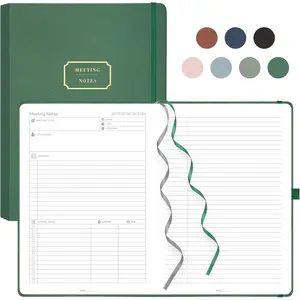 Meeting Notebook for Work with Action Items - 320 Pages B5 Thick Project Planner Agenda Organizer Work Notebook for Women Men Office Business, PU Leather Hardcover, 7.5" x 10", Dark Green
