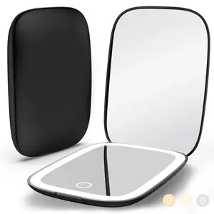 Rechargeable Travel Mirror with Lights - 1X/3X Magnification, Mini LED Lights, Compact Design, Black Color, Versatile Gift for Girls & Women
