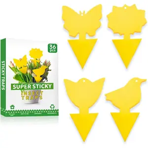 36 Pcs Classic Sticky Traps for Fungus Gnat (Plants), Fruit Fly, Whitefly, and Fly, Yellow Sticky Insect Catcher Traps for Indoor/Outdoor, Kitchen, and Plants, High-End Glue, Non-Toxic, 4 Shapes
