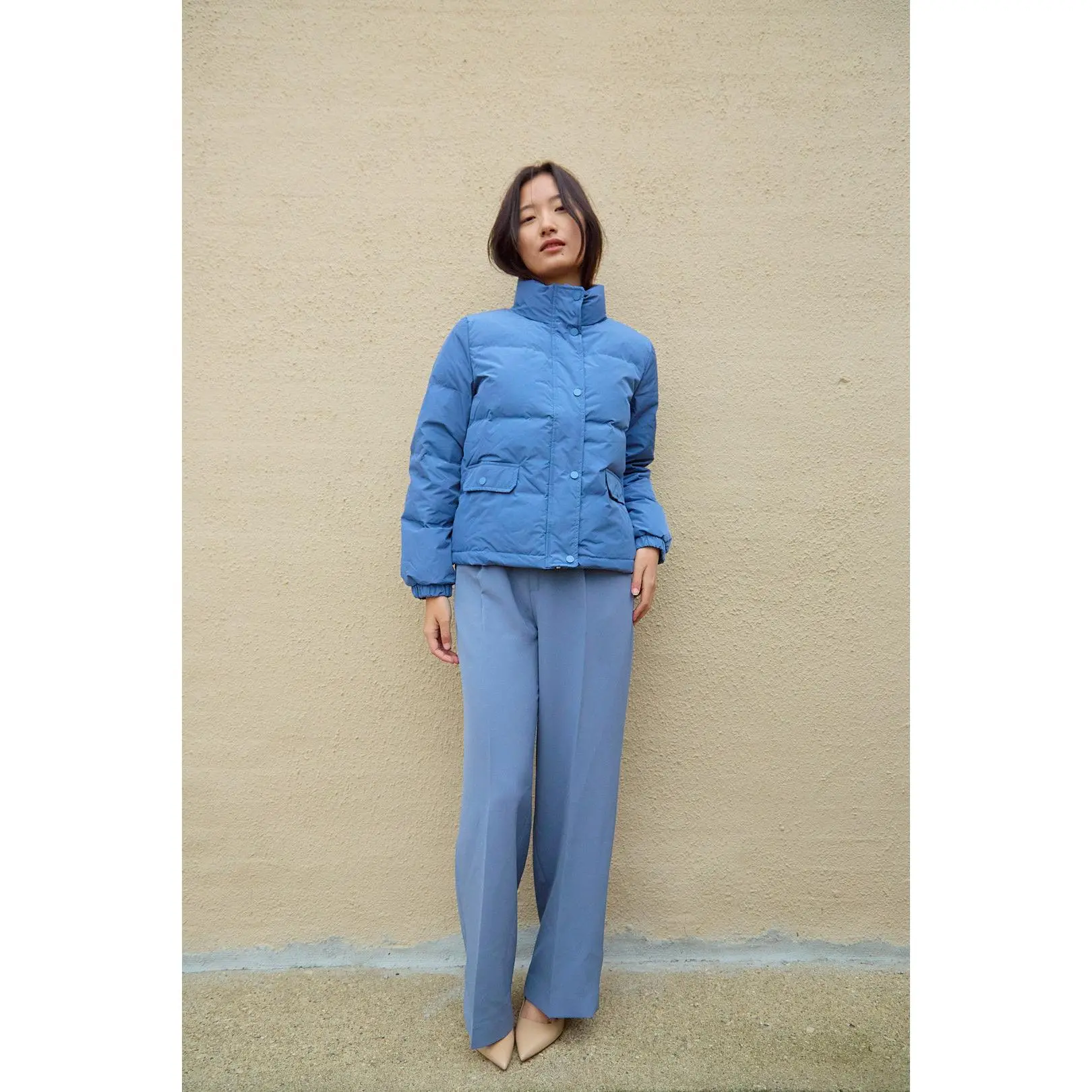 Short Blue Puffer Down Jacket