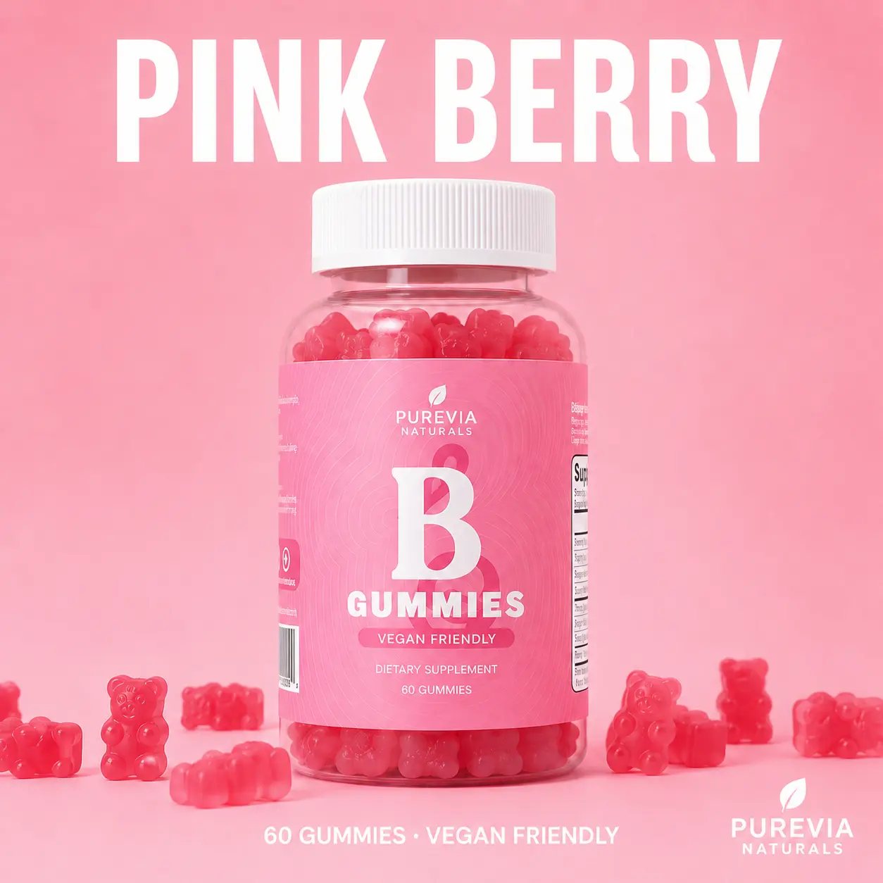 Purevia Natural Women’s Nutritional Support Gummies – Berry Flavored Multivitamin & Herbal Blend – 60 Count Chewable Dietary Supplement