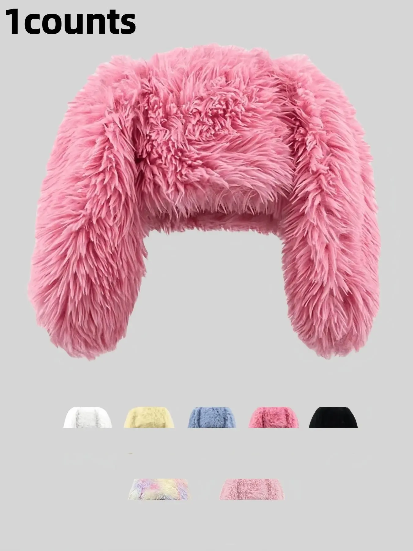 Cute Plush Bunny Ear Hat, Bunny Ears Hat, Warm Faux-Fur Earflap Hat for Halloween Costumes and Streetwear