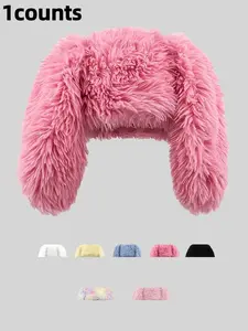 Cute Long Bunny Ear Plush Hat, Warm Ear Protection, Halloween Party Costume, Thickened Fisherman Cap, Fashion Street Accessory, Funny Bunny Hat