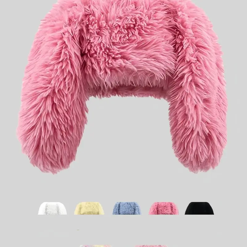 【Black Friday】Cute Plush Bunny-Ear Hat, Warm Faux-Fur Earflap Hat for Halloween Costumes and Streetwear