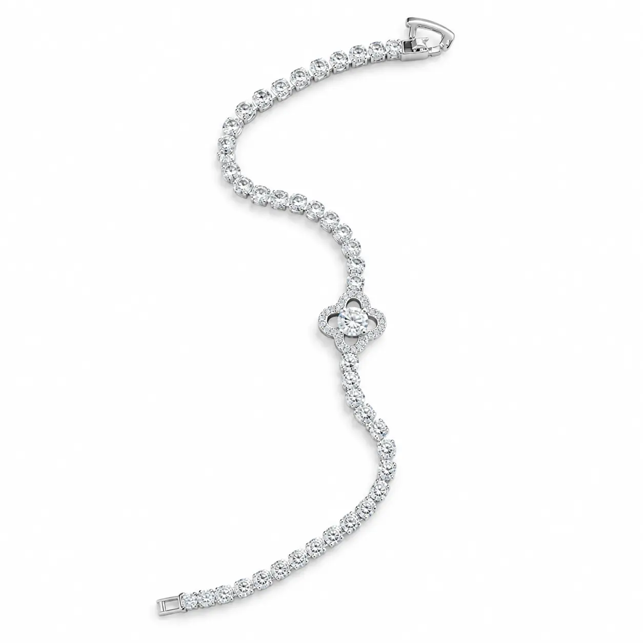 0.5CT Moissanite Clover Tennis Bracelet – Adjustable 7–7.8 Inch Sparkling Women's Bracelet