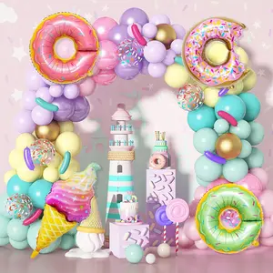 139pcs Pastel Donut Balloon Garland Arch Kit, Donut Sweet One Birthday Party Decorations Pink Sprinkles Confetti Ice Cream Foil Balloons for Donut Grow Up Baby Shower Two Sweet Party Supplies Colorful