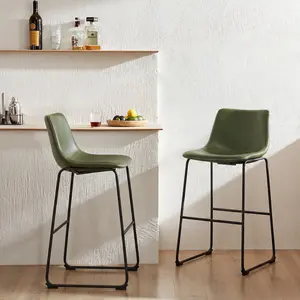 Set of 2 Leather Bar Stools with Metal Leg – Modern Barstools for Kitchen Island, Pub & Living Room – Counter Height Seating with Sturdy Frame