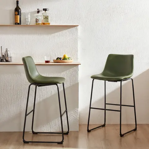 Sweetcrispy 2-Piece Leather Bar Stool Set - Heavy Duty Back Saver Home Bar Furniture, Metal Legs, Sturdy Frame, Easy to Clean, Versatile Style, Indoor Modern Kitchen Island Seating for Cafes