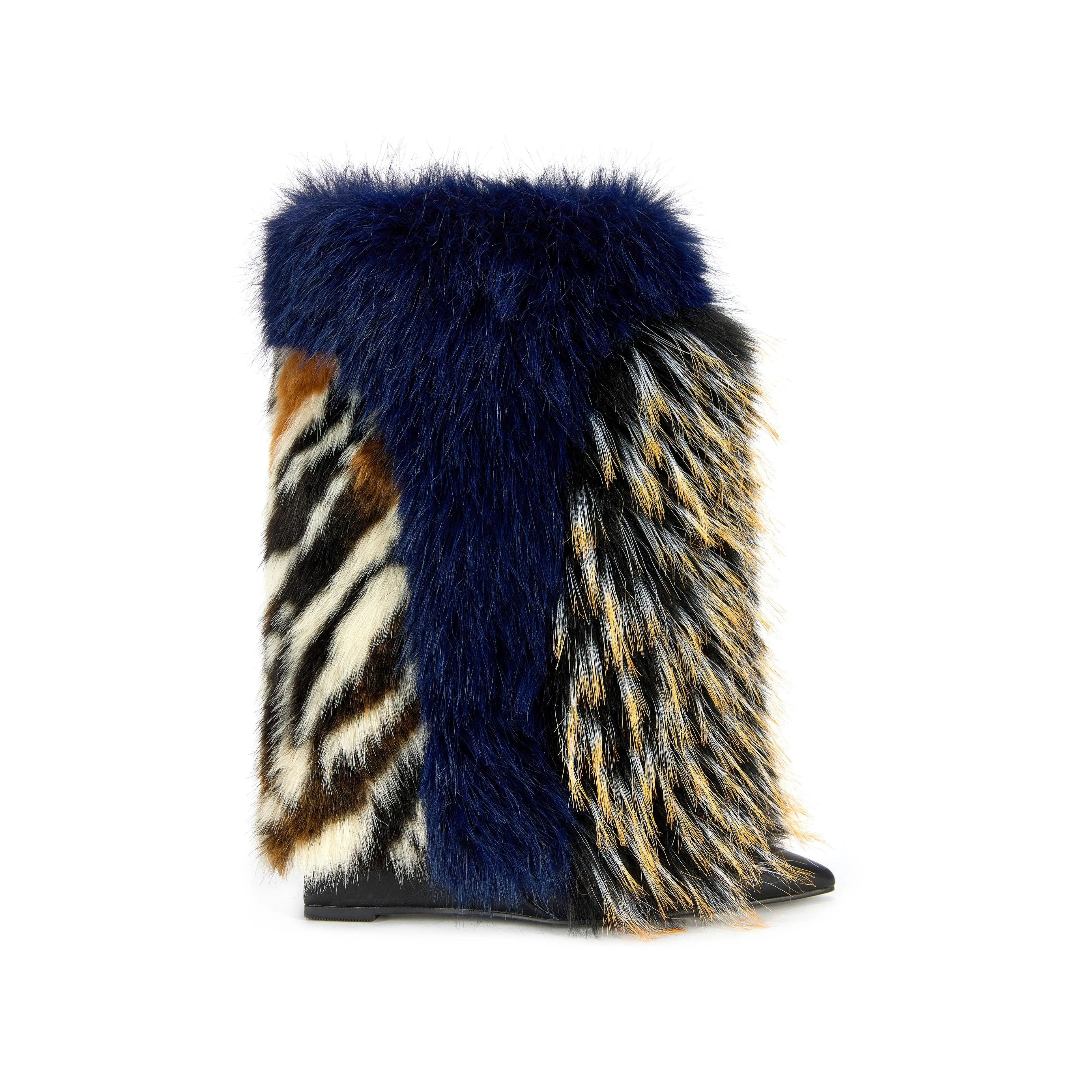 BRIASH-NAVYMULTI FAUX FUR WEDGE BOOTIE