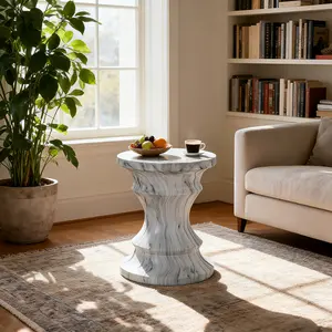 Cement Outdoor End Tables for Patio Garden Accent Table Faux Terrazzo Modern Small Round Side Table for Outside Tree Stump Garden Stool DrumTable Indoor and Outdoor