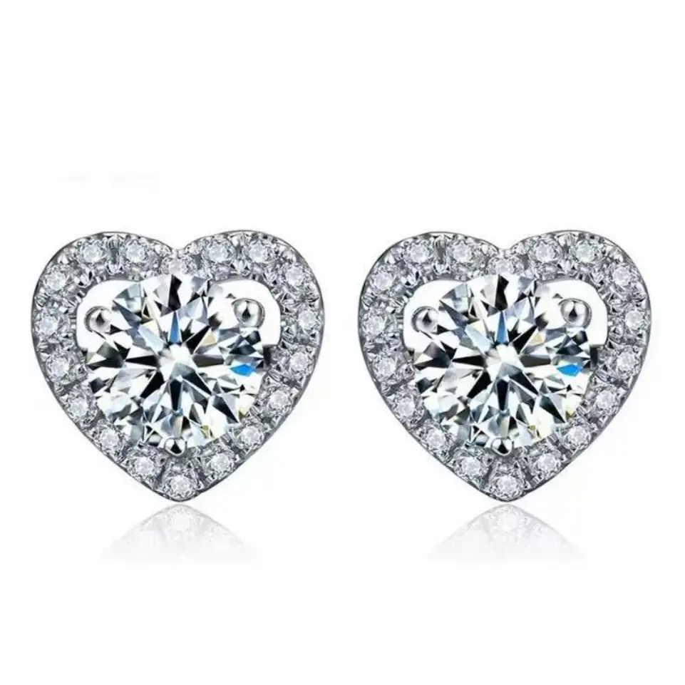 1CT Cubic Zr Heart Halo Nickel-Free Full Pave Stud Earrings, Glamorous Romantic Statement Jewelry for Bridal Party Gifts, Bridal Shower Accessories