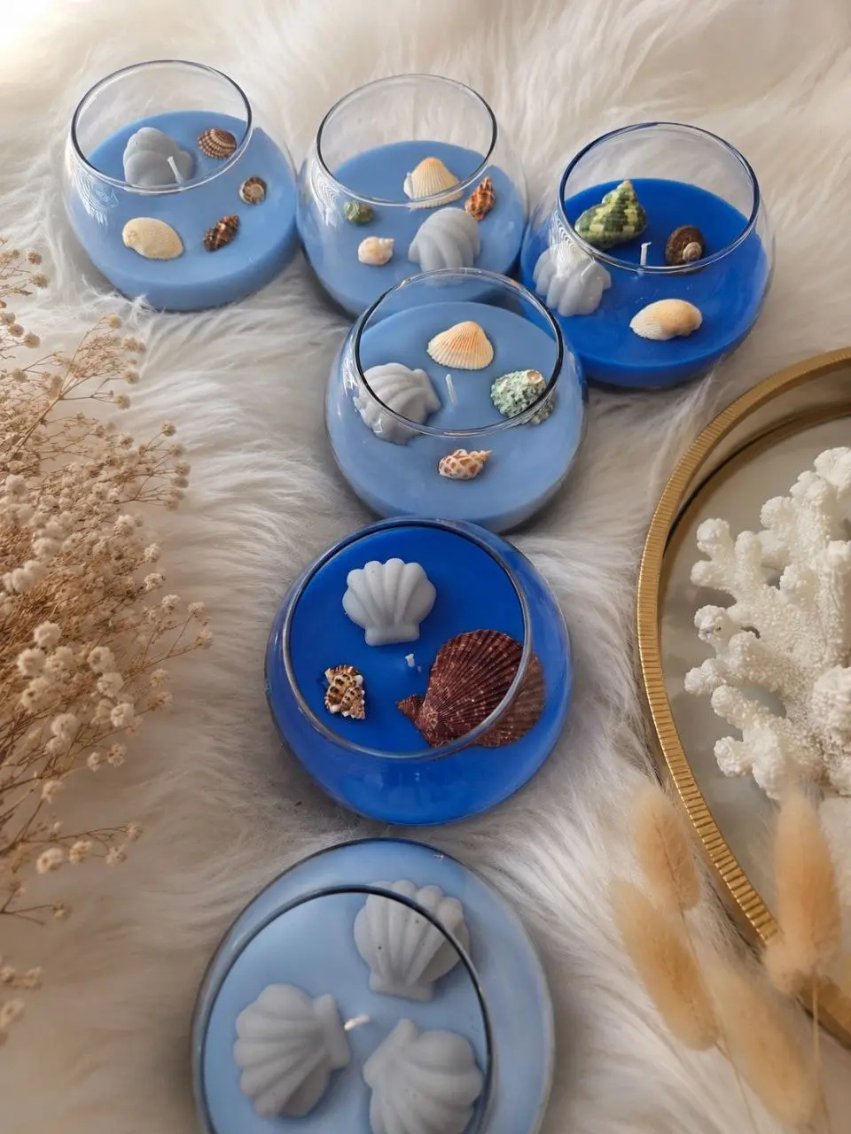 Handmade Ocean-Inspired Gel Candle with Seashells