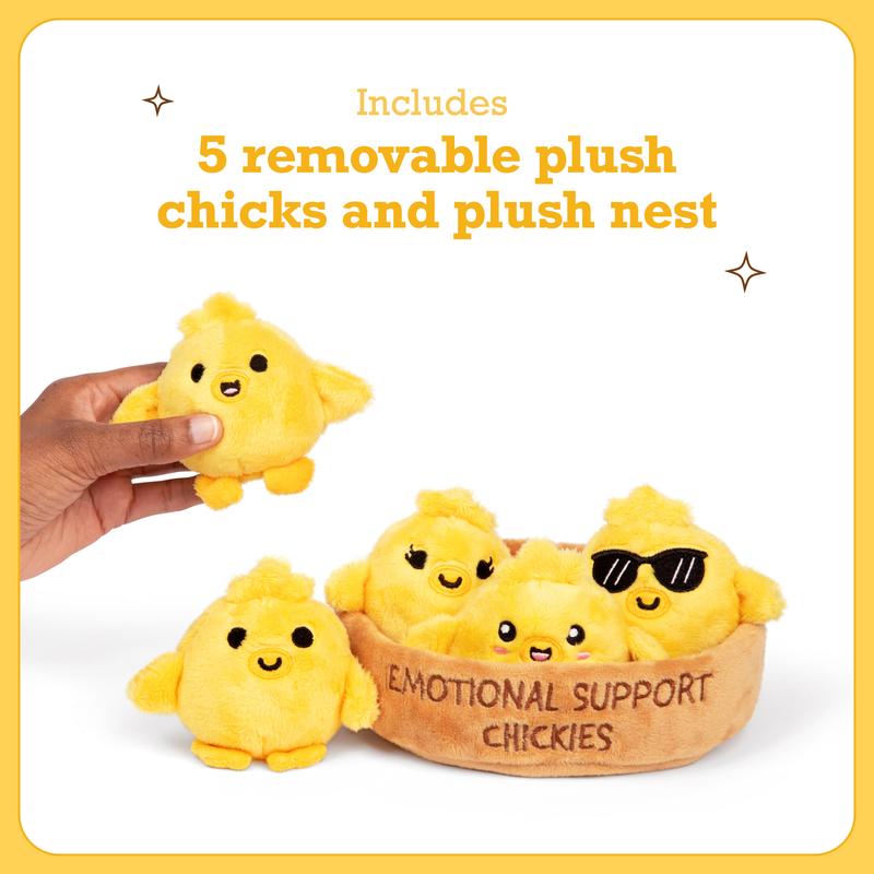 Emotional Support Chickies - 5 Squishy Plush Toys in Basket | Cute Gift for All Ages